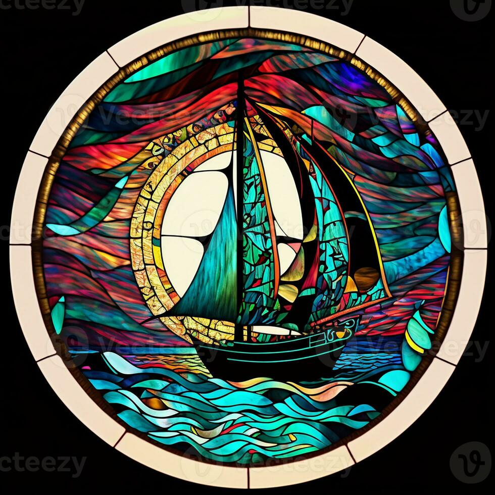 Stained glass sailboat, ai art photo