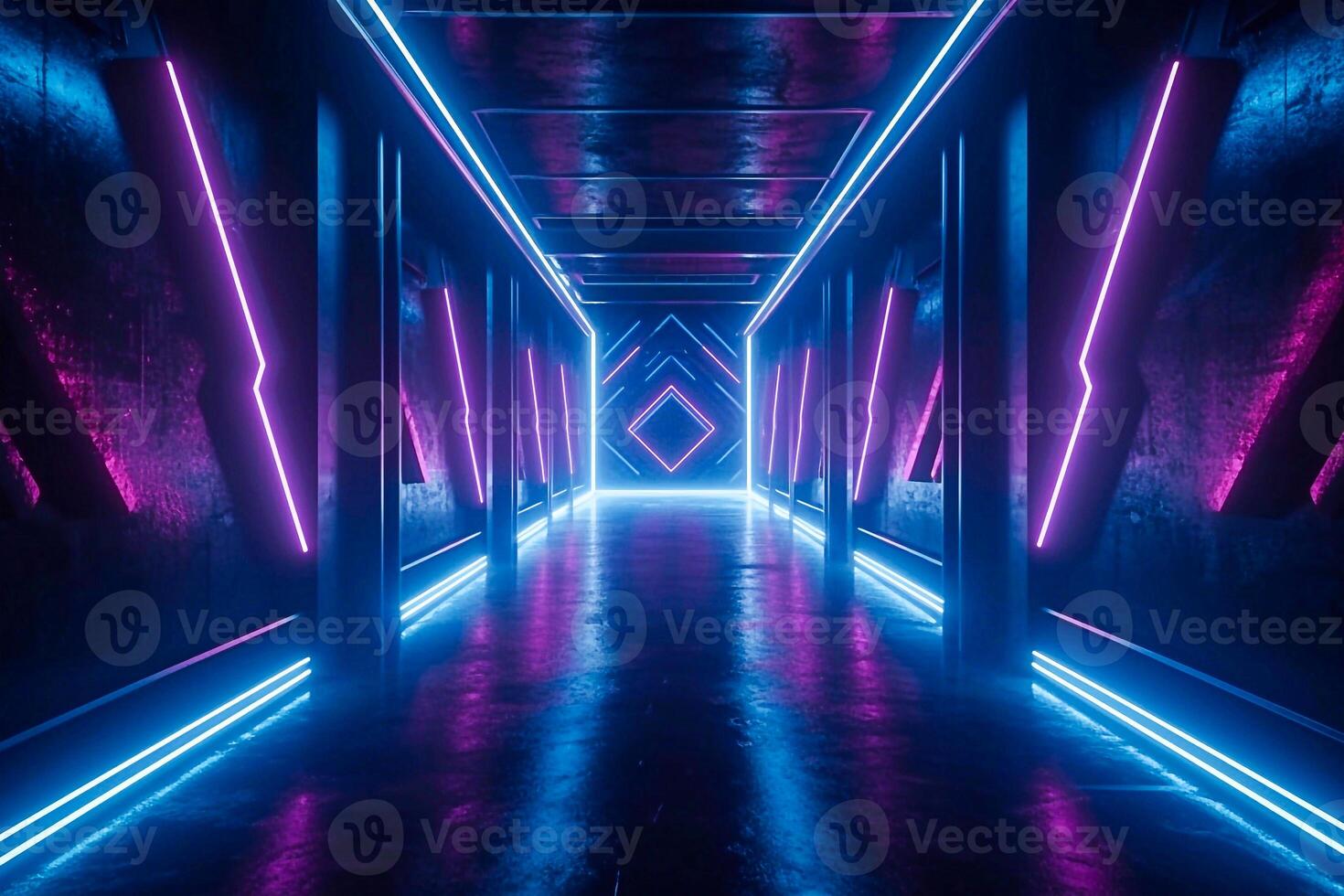 Futuristic room with neon laser lines background illustration in ...