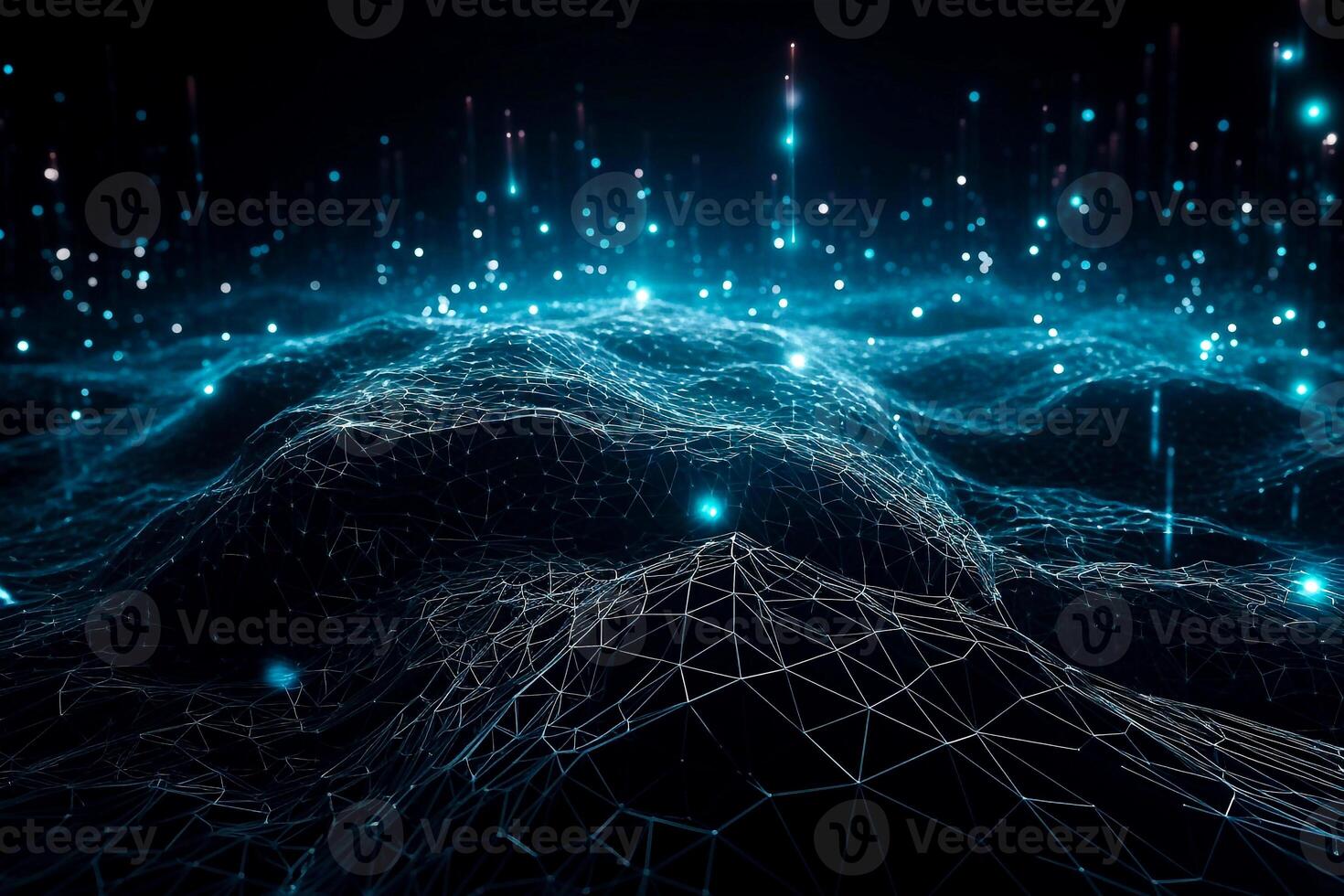 Futuristic digital data network connections 3D illustration. Cyber technology background. photo