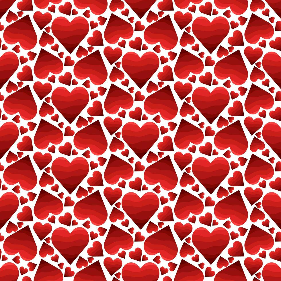 A pattern from the outline of a drawn heart. Seamless pattern with hearts, different hearts of different shades of red on a white background. Color transition. Printing on textiles and paper photo