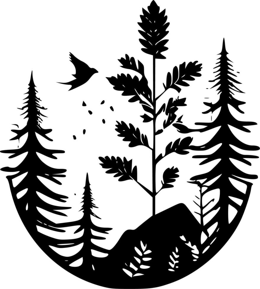 naturaleza - negro y blanco aislado icono - vector ilustración