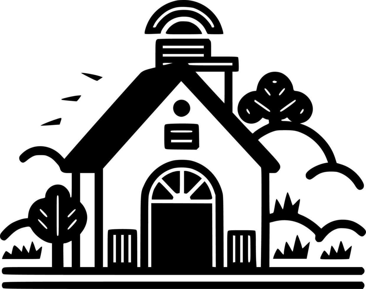 Farm, Black and White Vector illustration