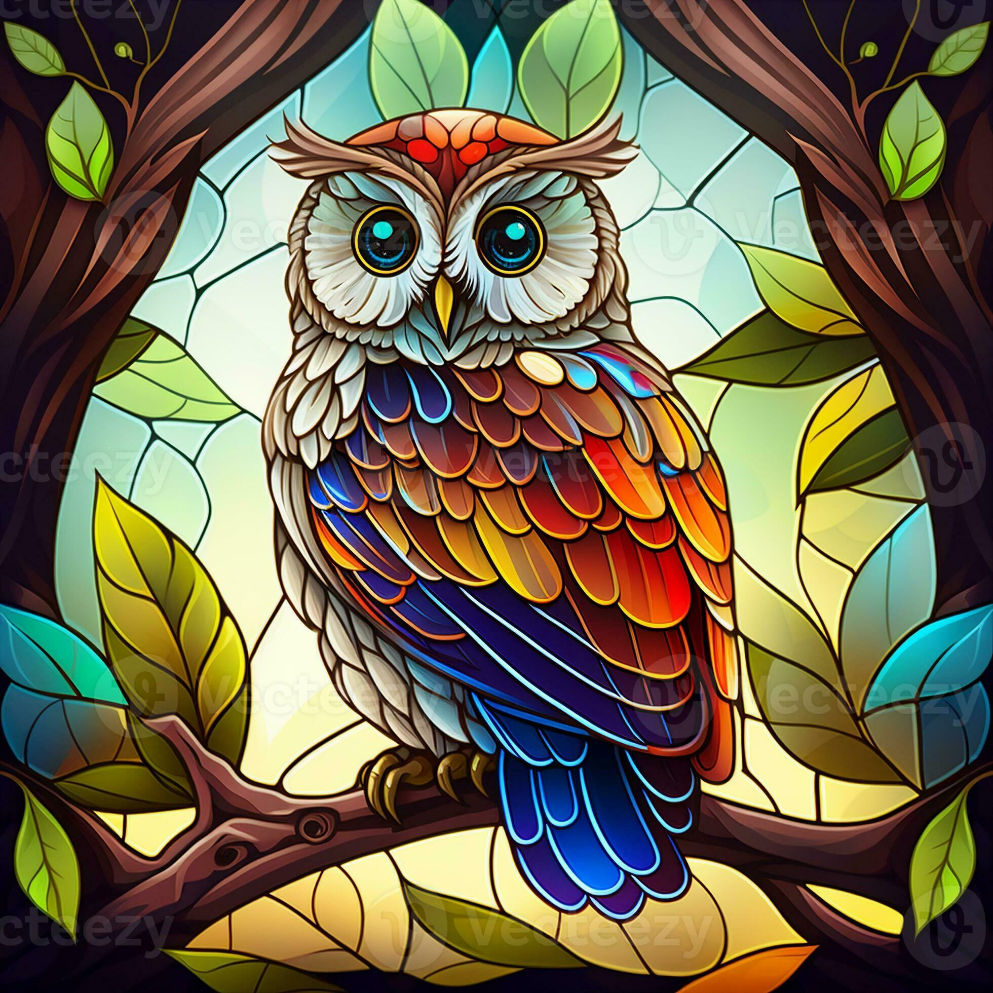 Stained glass owl, ai art 24564546 Stock Photo at Vecteezy
