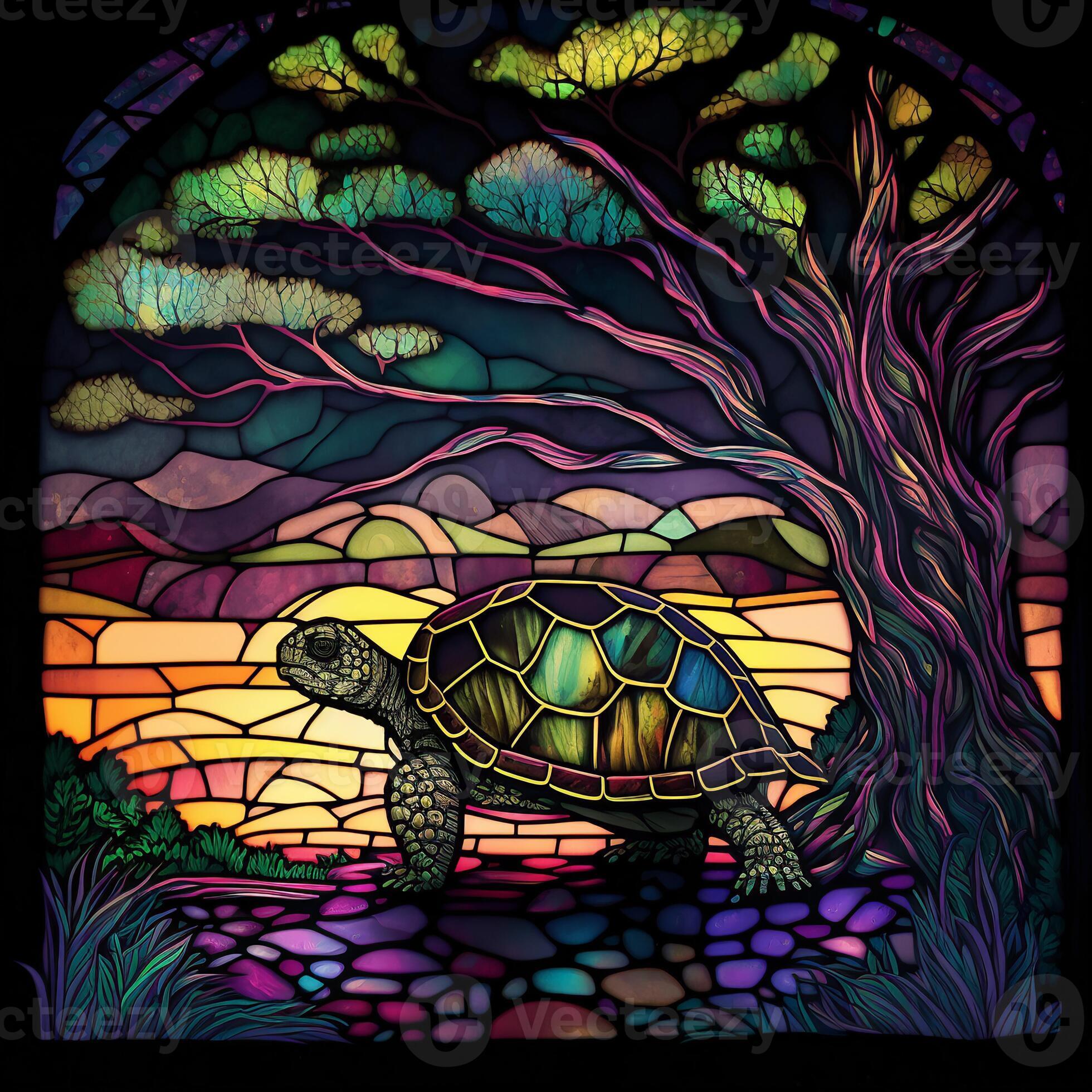 Stained glass turtle colorful art, 24564564 Stock Photo at Vecteezy