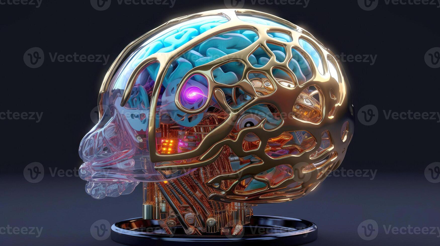 Brain and nerve forming a futuristic face illustrating the power of our neuron and our virtual life, Machine learning technology, neural networks. 3d rendering design, illustration photo