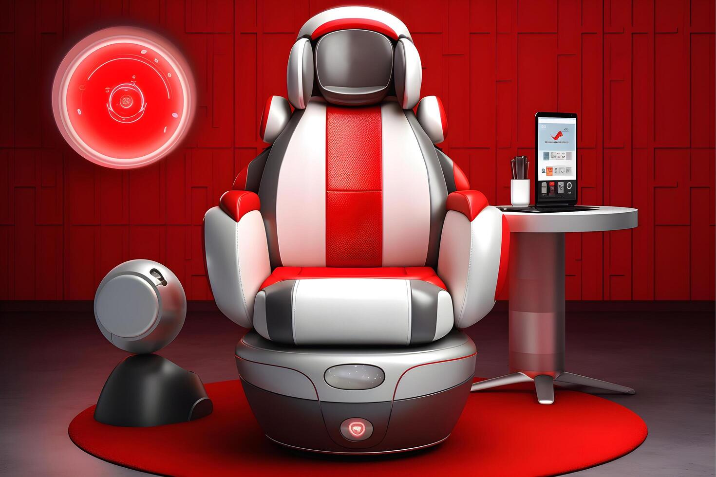 Modern sci-fi futuristic interior office design. Futuristic conference room interior. Workplace and corporate concept. illustration photo