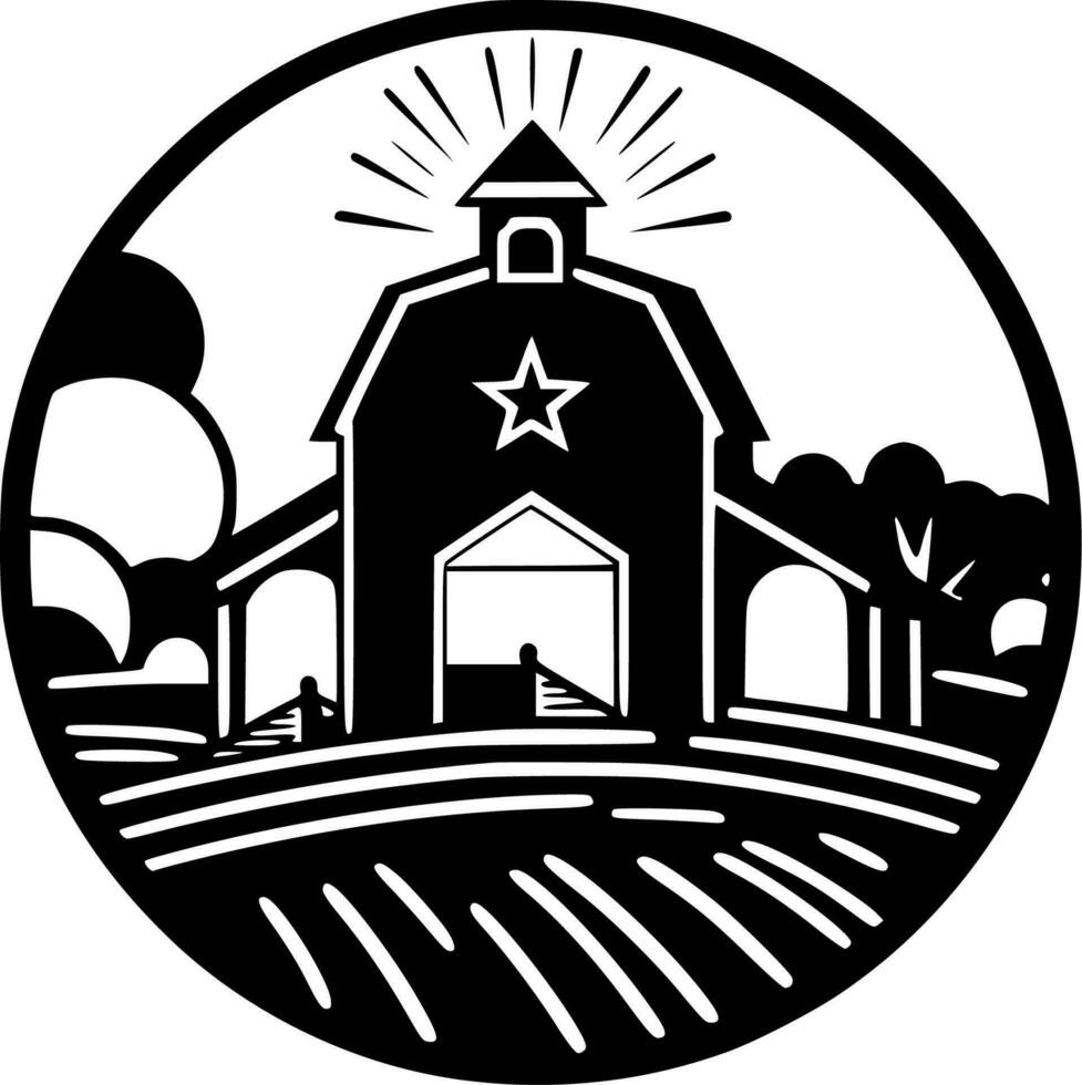 granja - negro y blanco aislado icono - vector ilustración