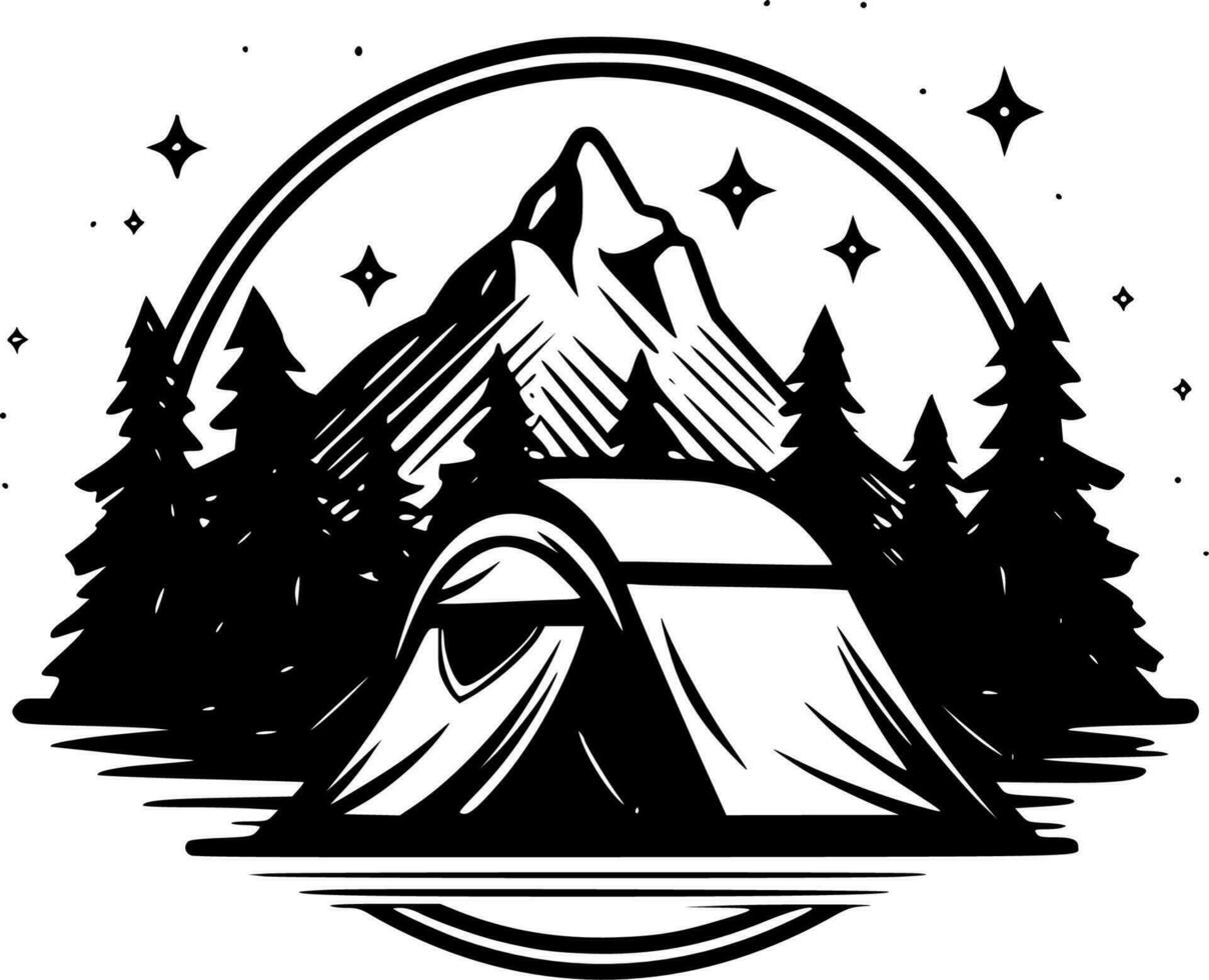 Camping, Black and White Vector illustration