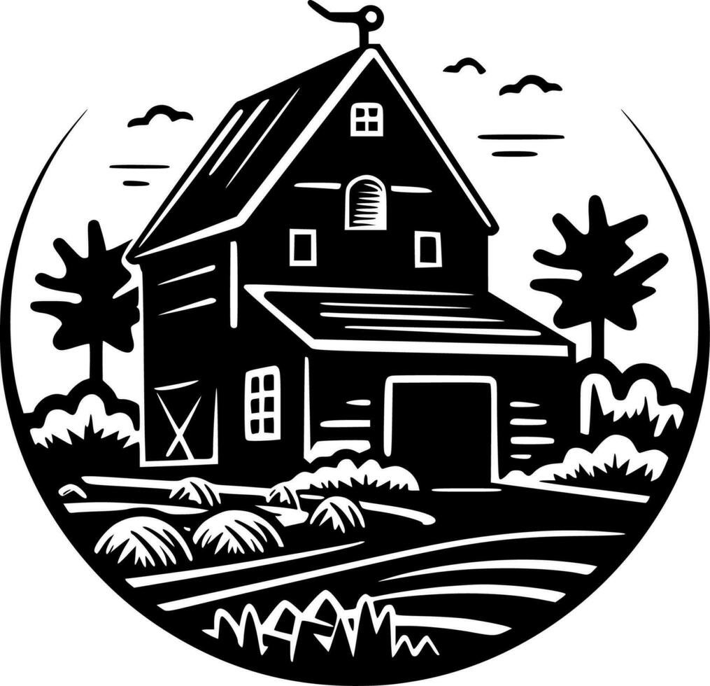 Farm, Black and White Vector illustration