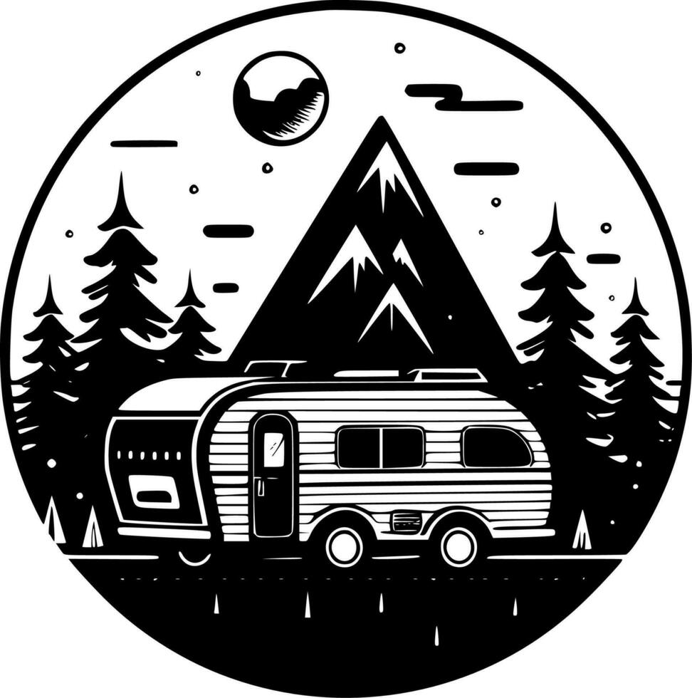 Camping - Black and White Isolated Icon - Vector illustration