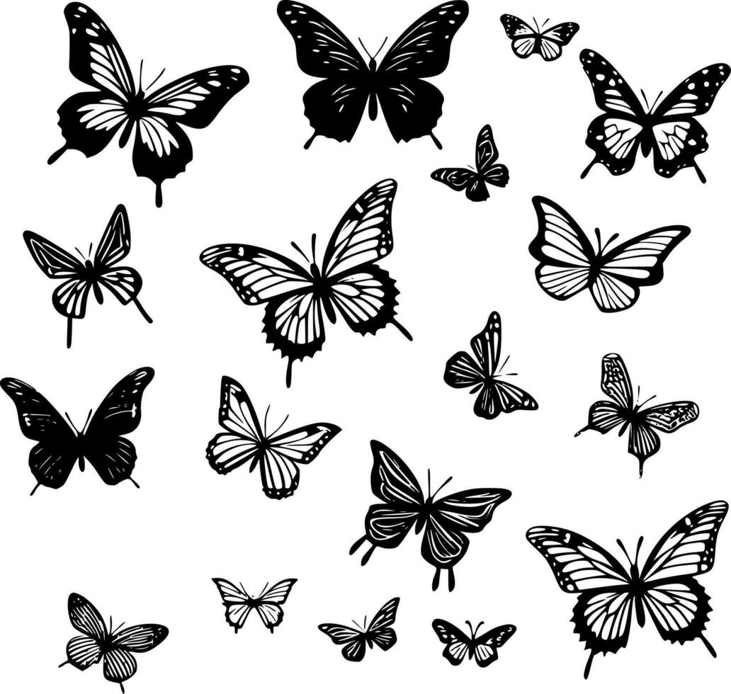 Butterflies, Black and White Vector illustration