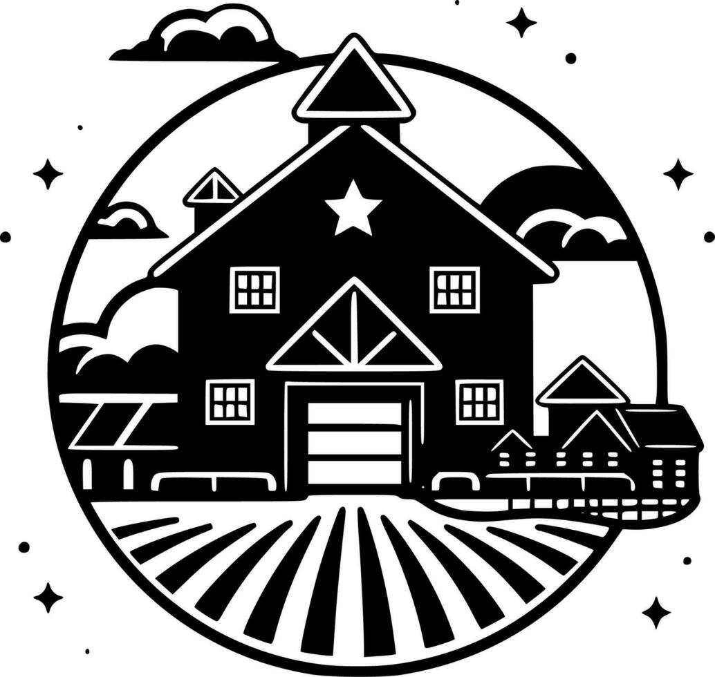Farm, Black and White Vector illustration