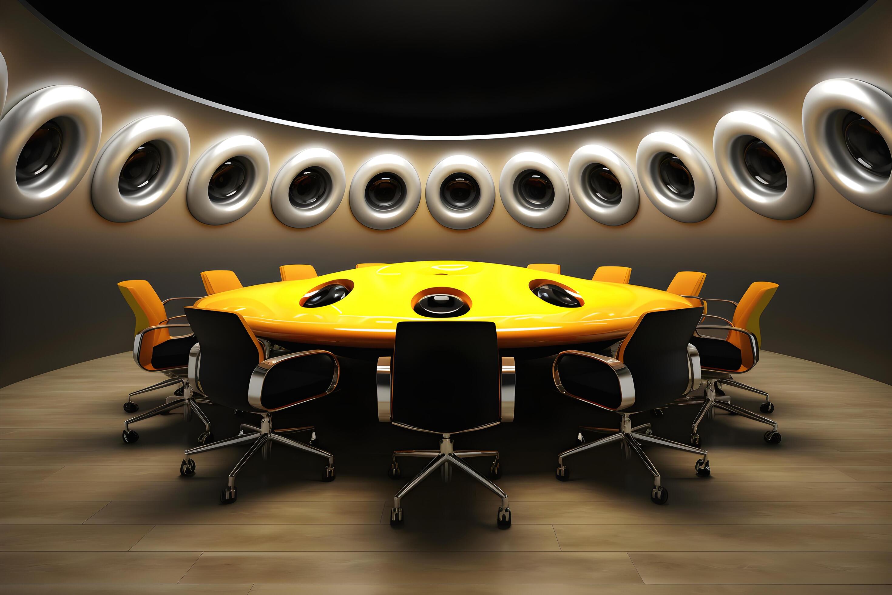 Modern scifi futuristic interior office design. Futuristic conference