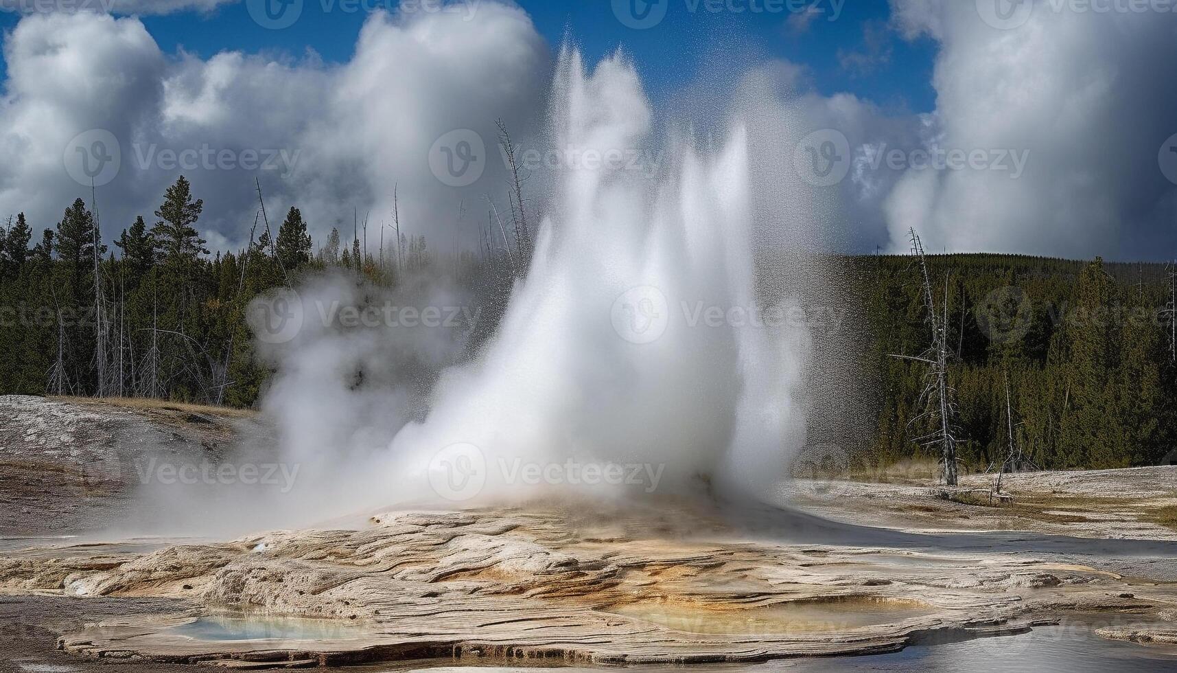 Boiling heat erupts from thermal pool source generated by AI photo