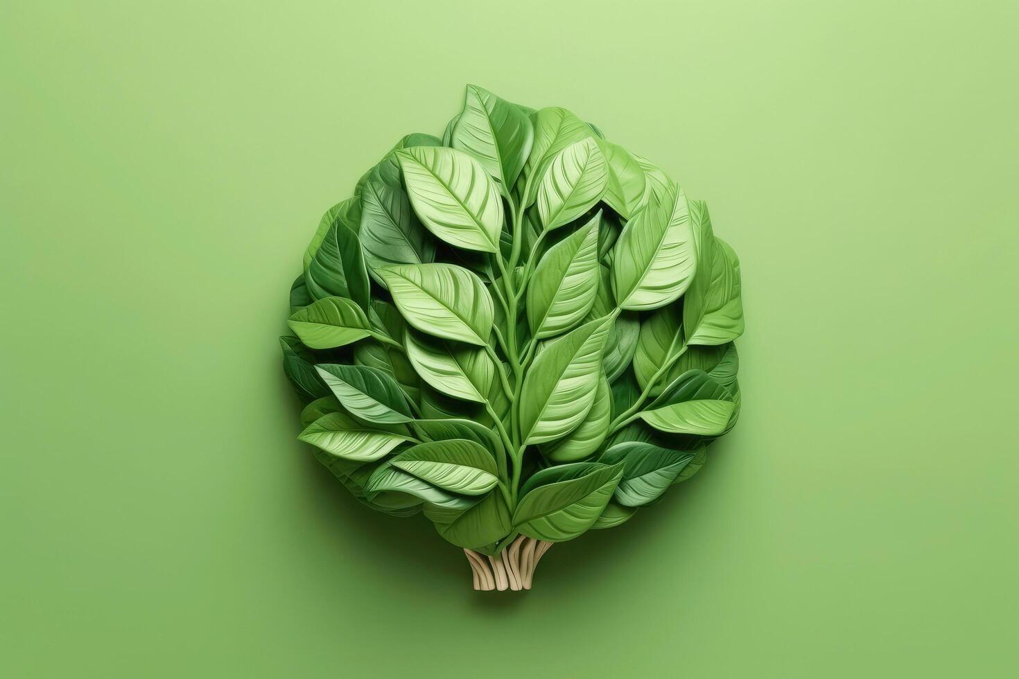 Abstract environment conservation leaves art style of green nature and eco friendly concept idea. plants with leaves forming brain, illustration photo