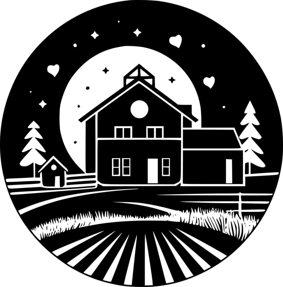 Farm, Black and White Vector illustration