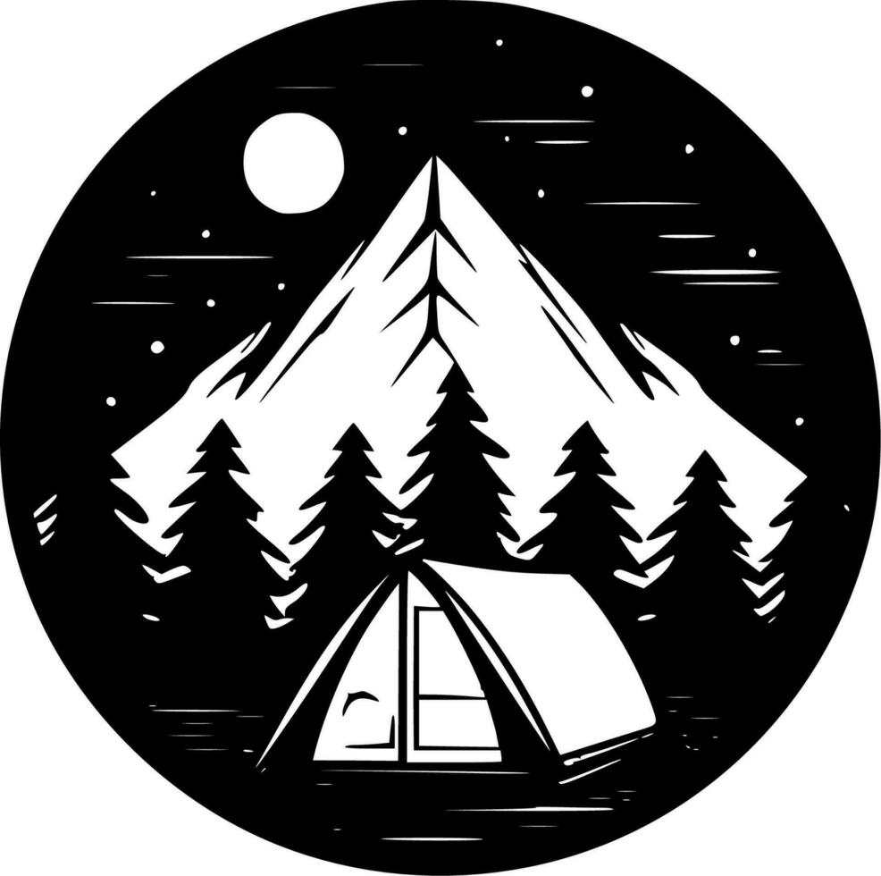 Camping - Black and White Isolated Icon - Vector illustration