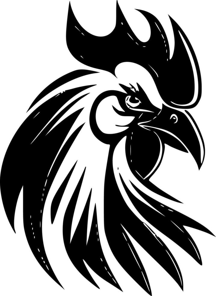Rooster, Black and White Vector illustration