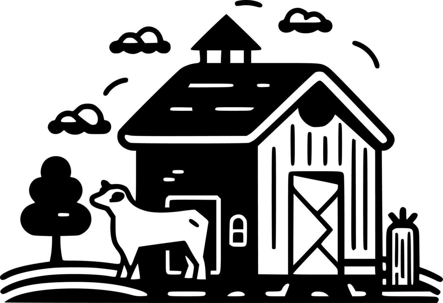 Farm - Black and White Isolated Icon - Vector illustration