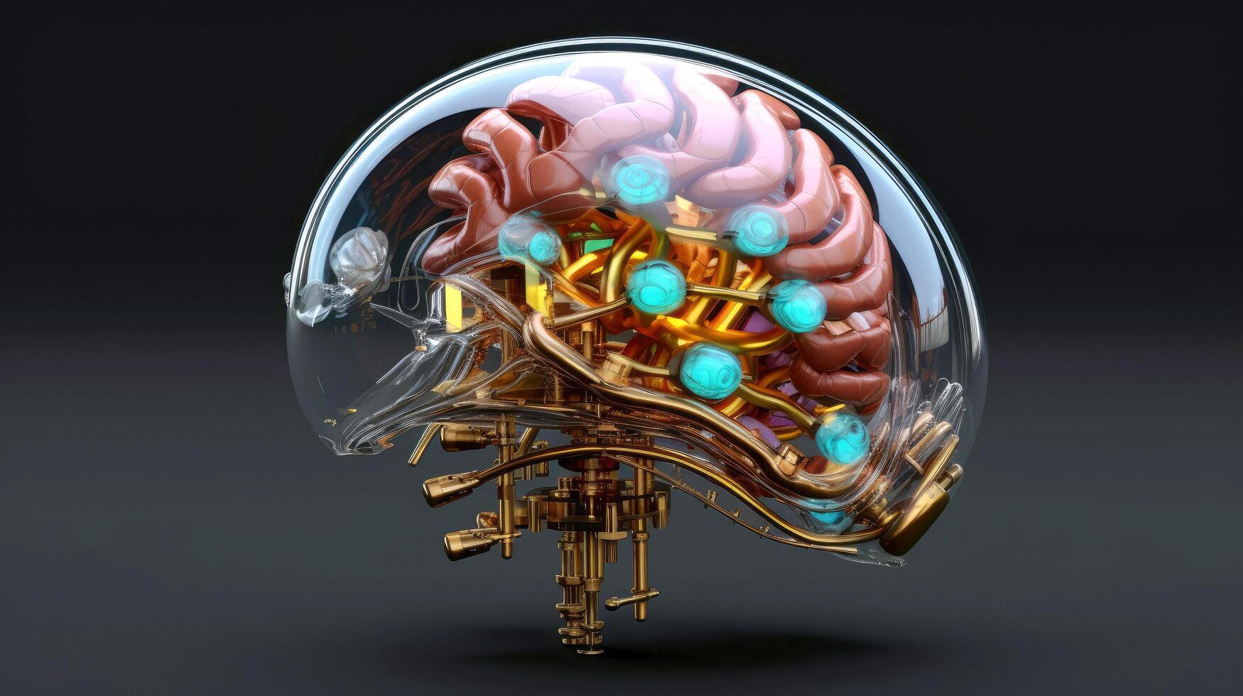 Brain and nerve forming a futuristic face illustrating the power of our neuron and our virtual life, Machine learning technology, neural networks. 3d rendering design, illustration photo