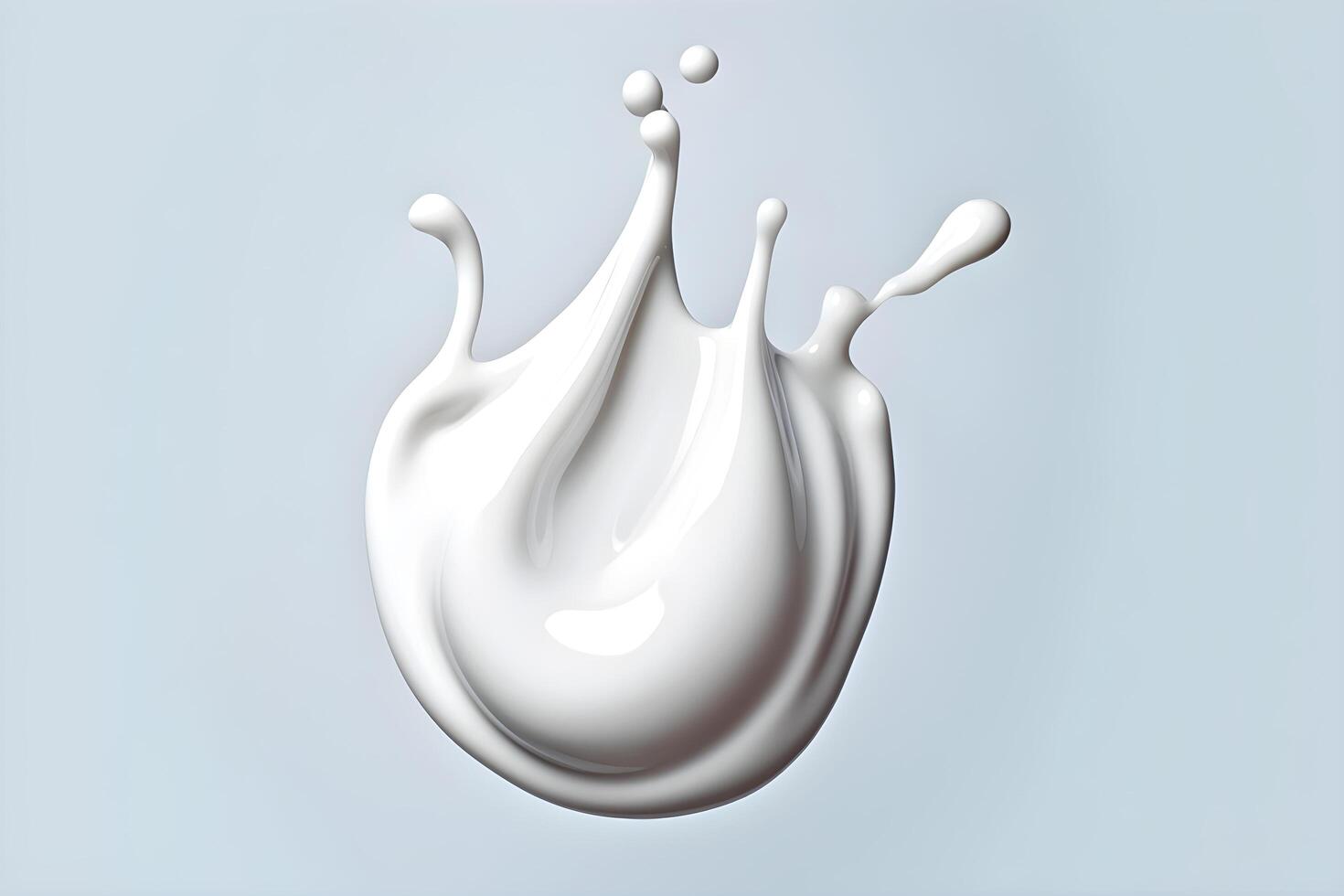 Milk splash and pouring, yogurt or cream isolated on light blue background, illustration photo