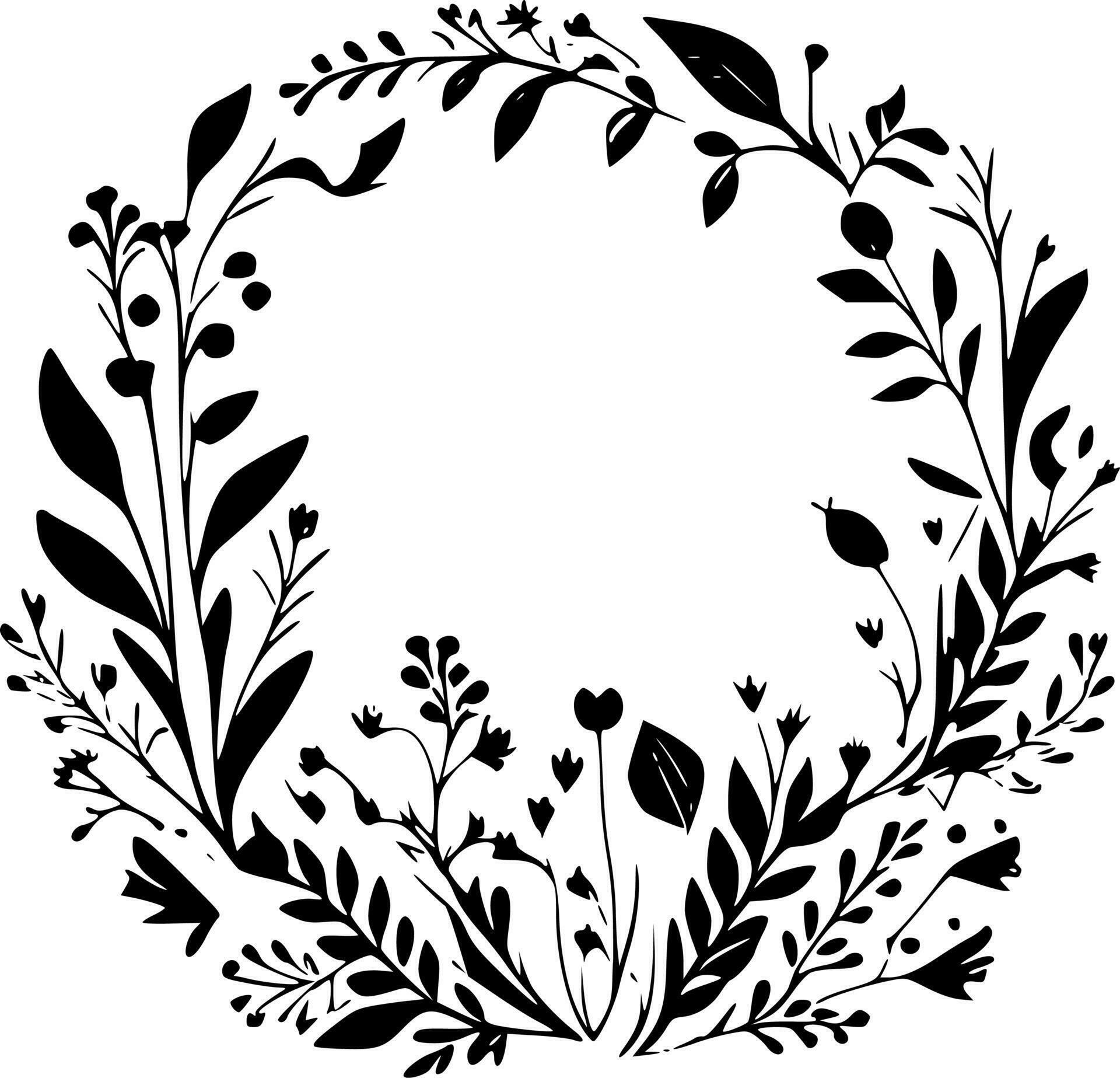 Floral Border - Black and White Isolated Icon - Vector illustration