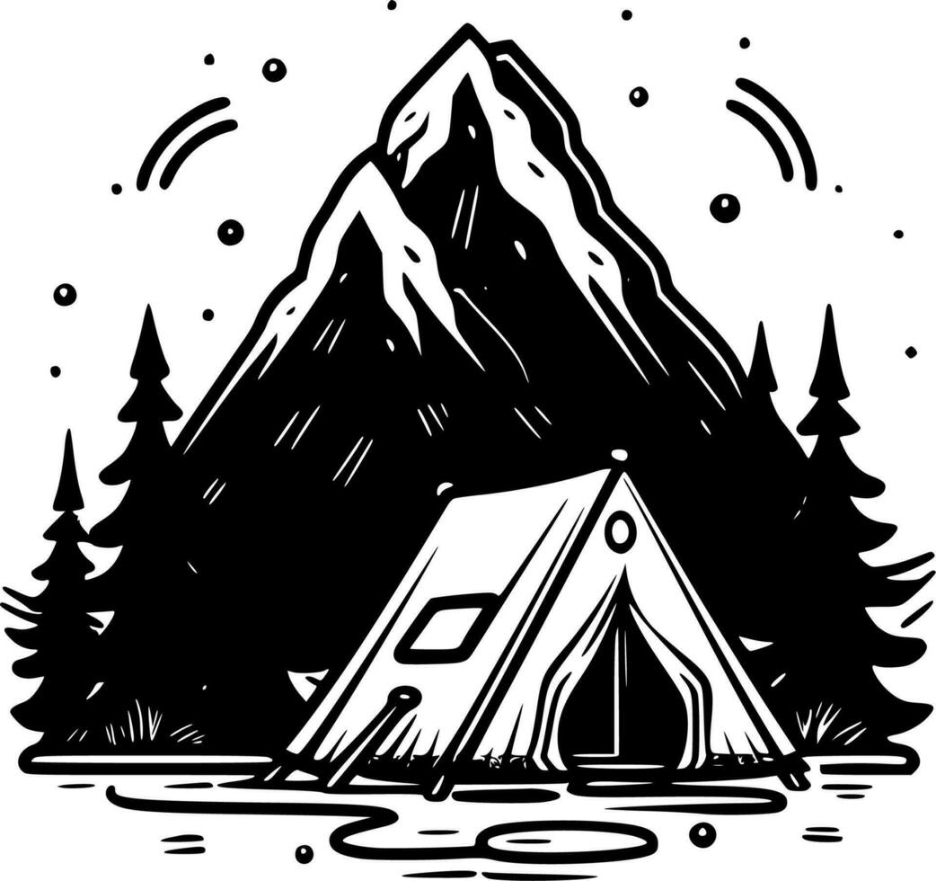 Camping, Black and White Vector illustration