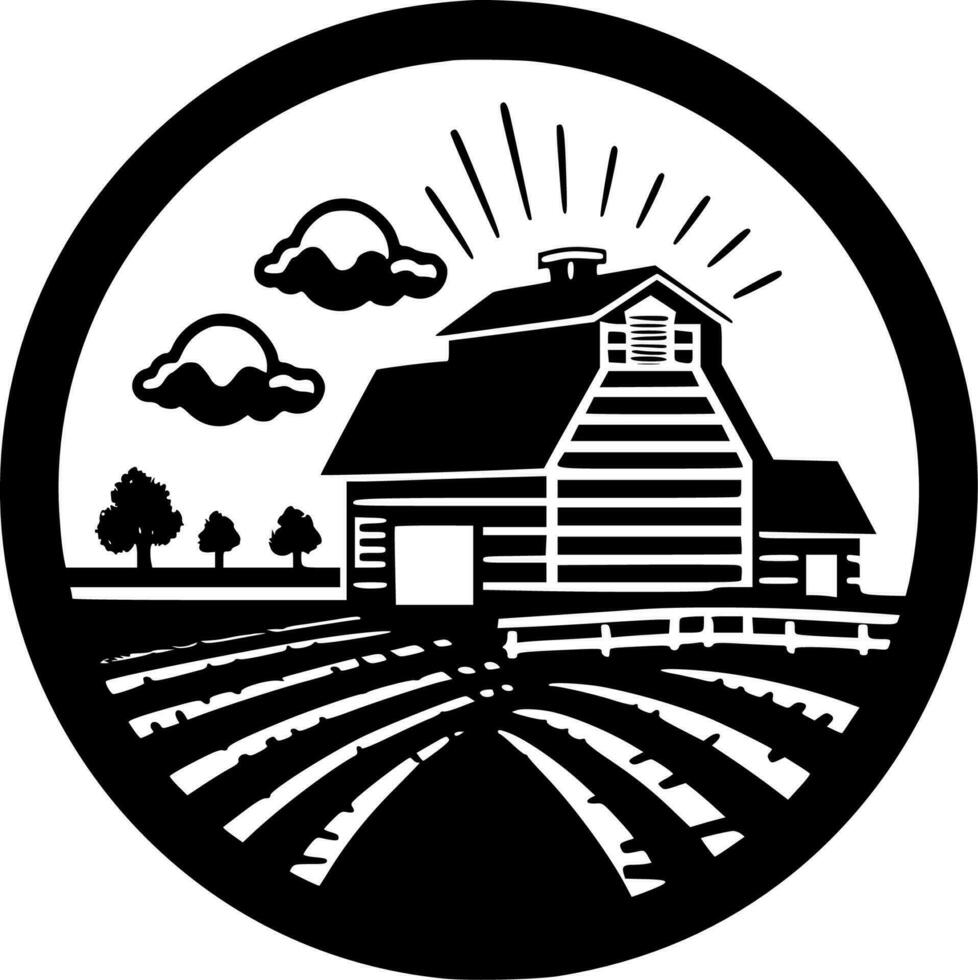Farm, Black and White Vector illustration