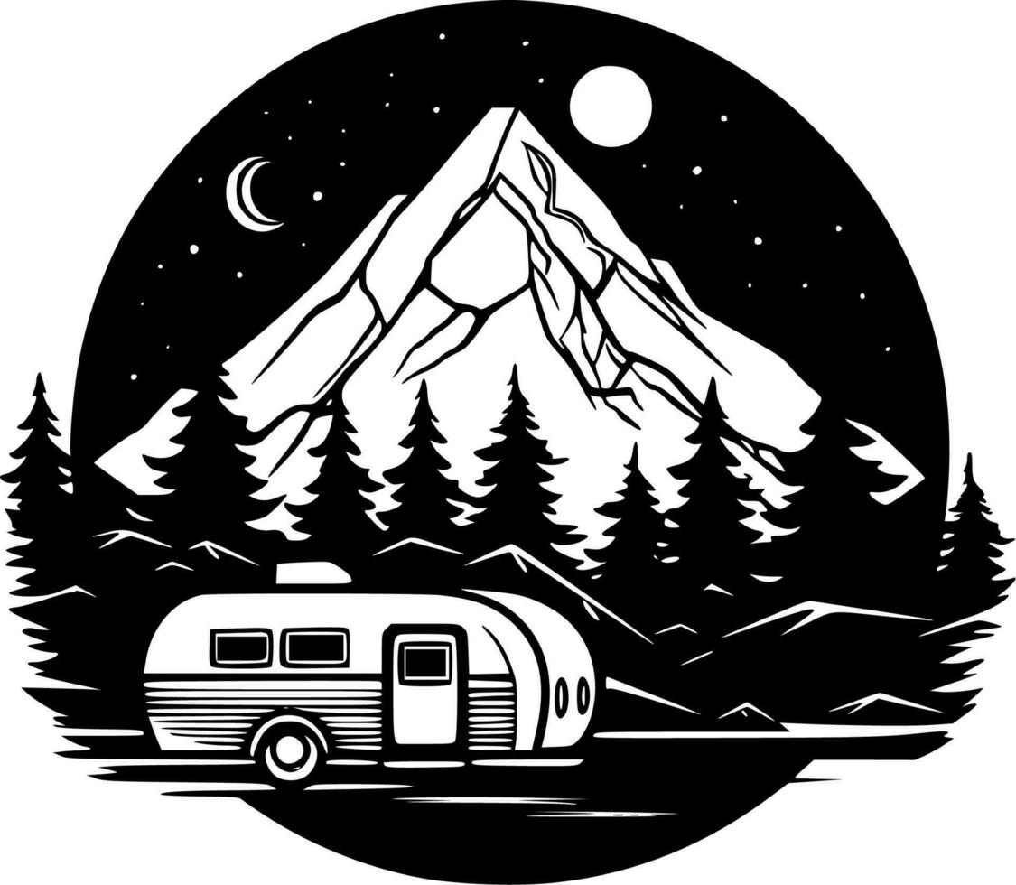 Camping, Black and White Vector illustration