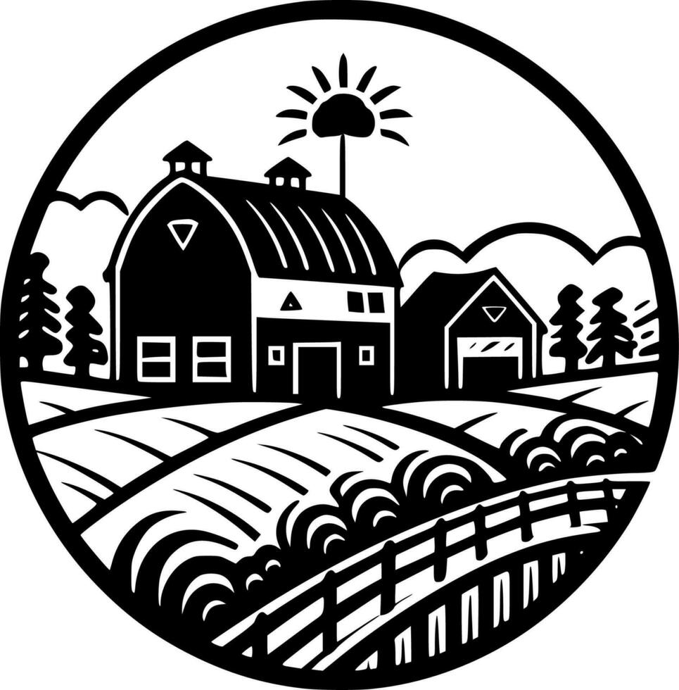 granja - negro y blanco aislado icono - vector ilustración