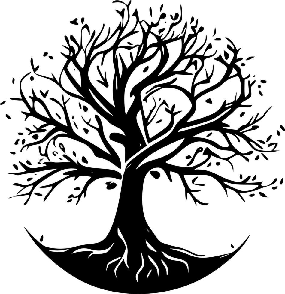 árbol de vida, negro y blanco vector ilustración