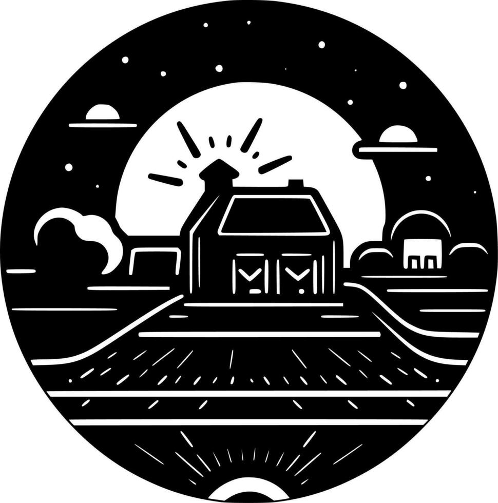 Farm, Black and White Vector illustration