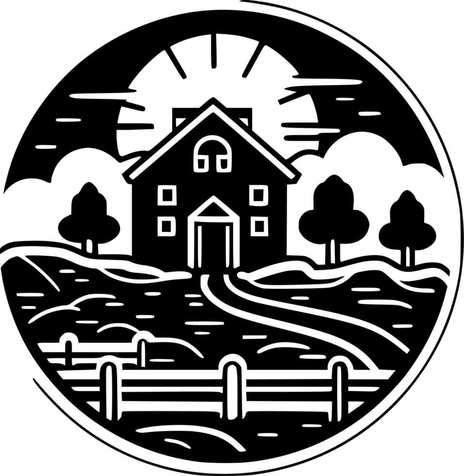 granja - negro y blanco aislado icono - vector ilustración