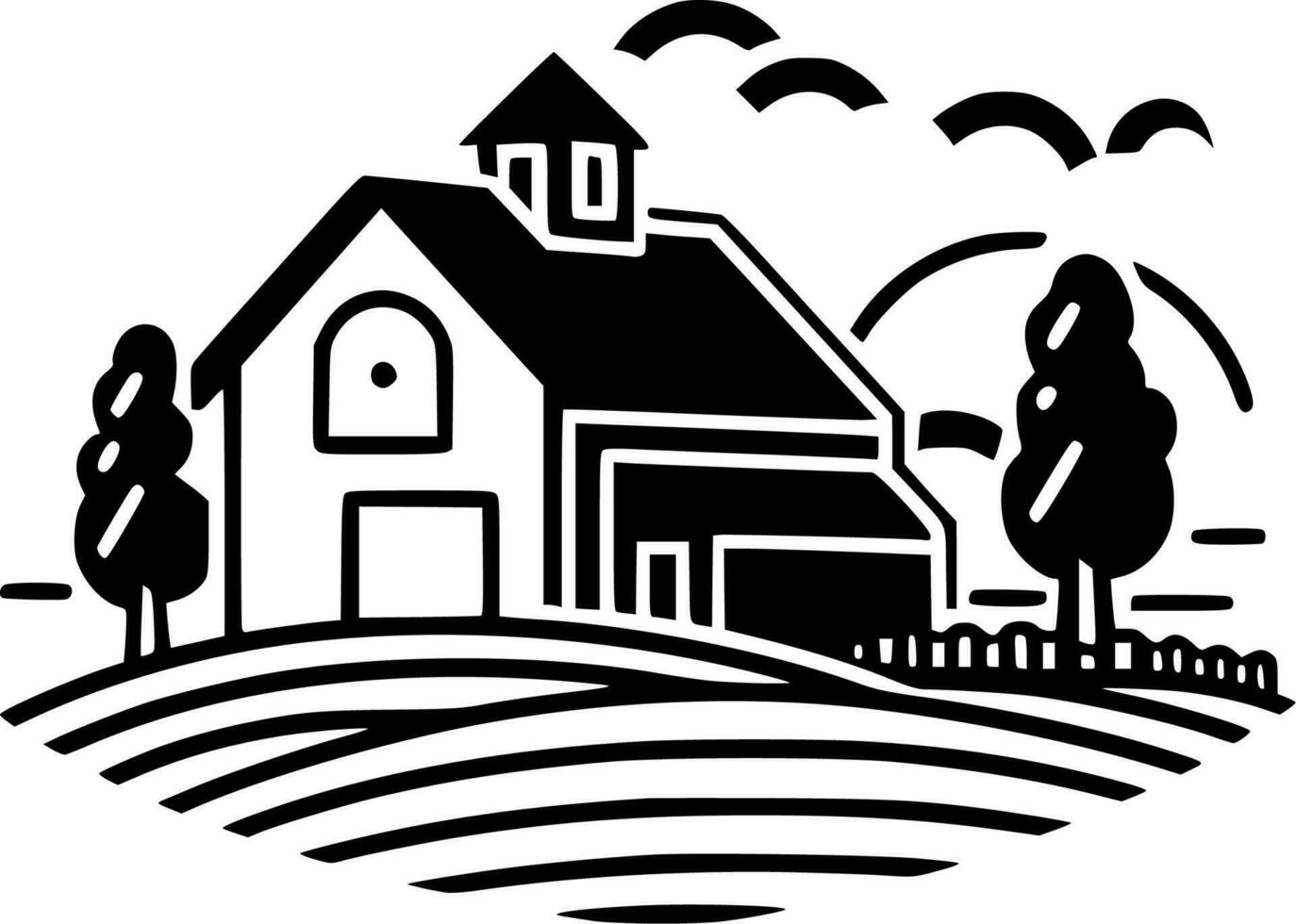 Farm, Black and White Vector illustration