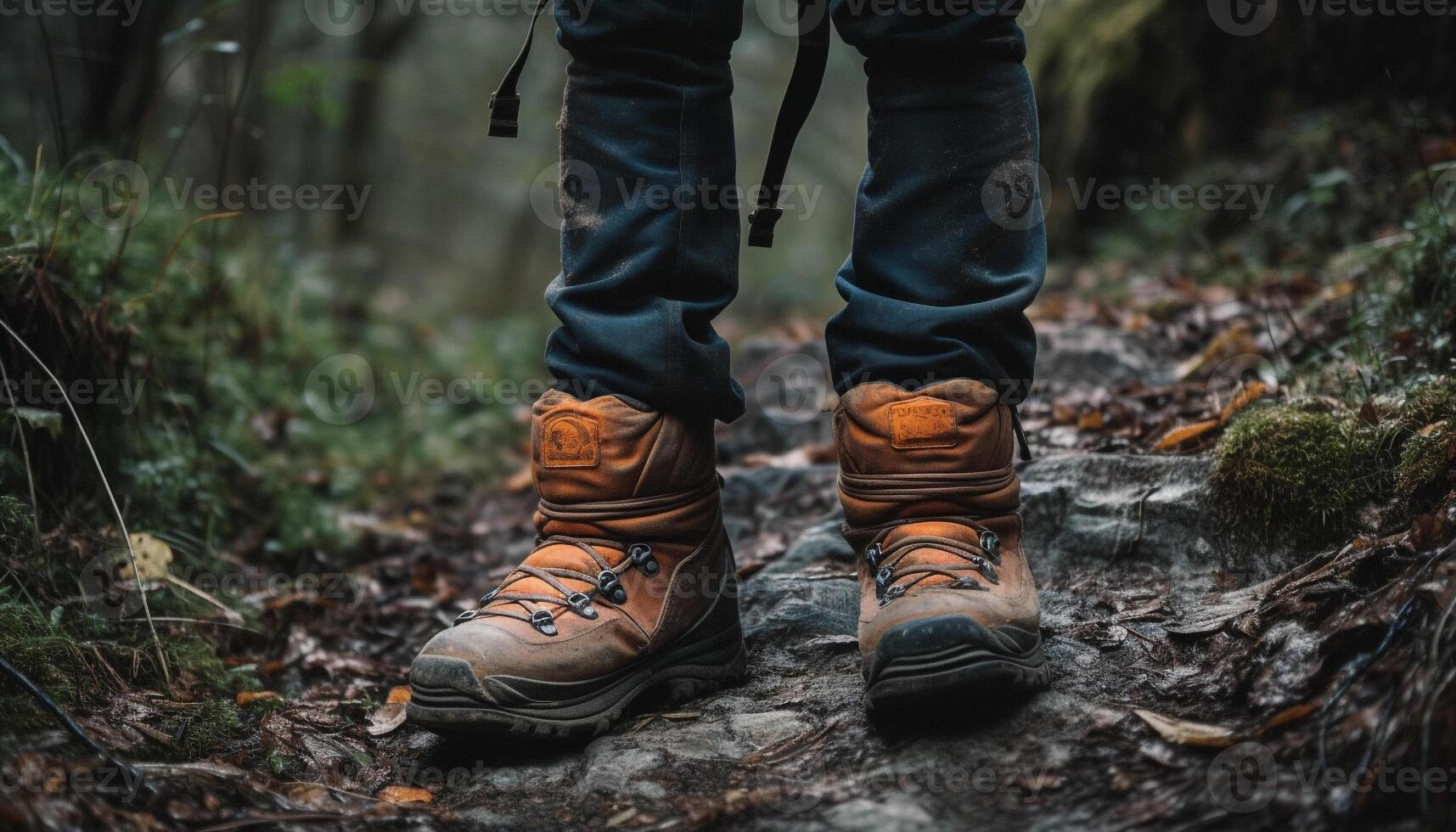 Hiking boots conquer mountains, a successful adventure generated by AI photo