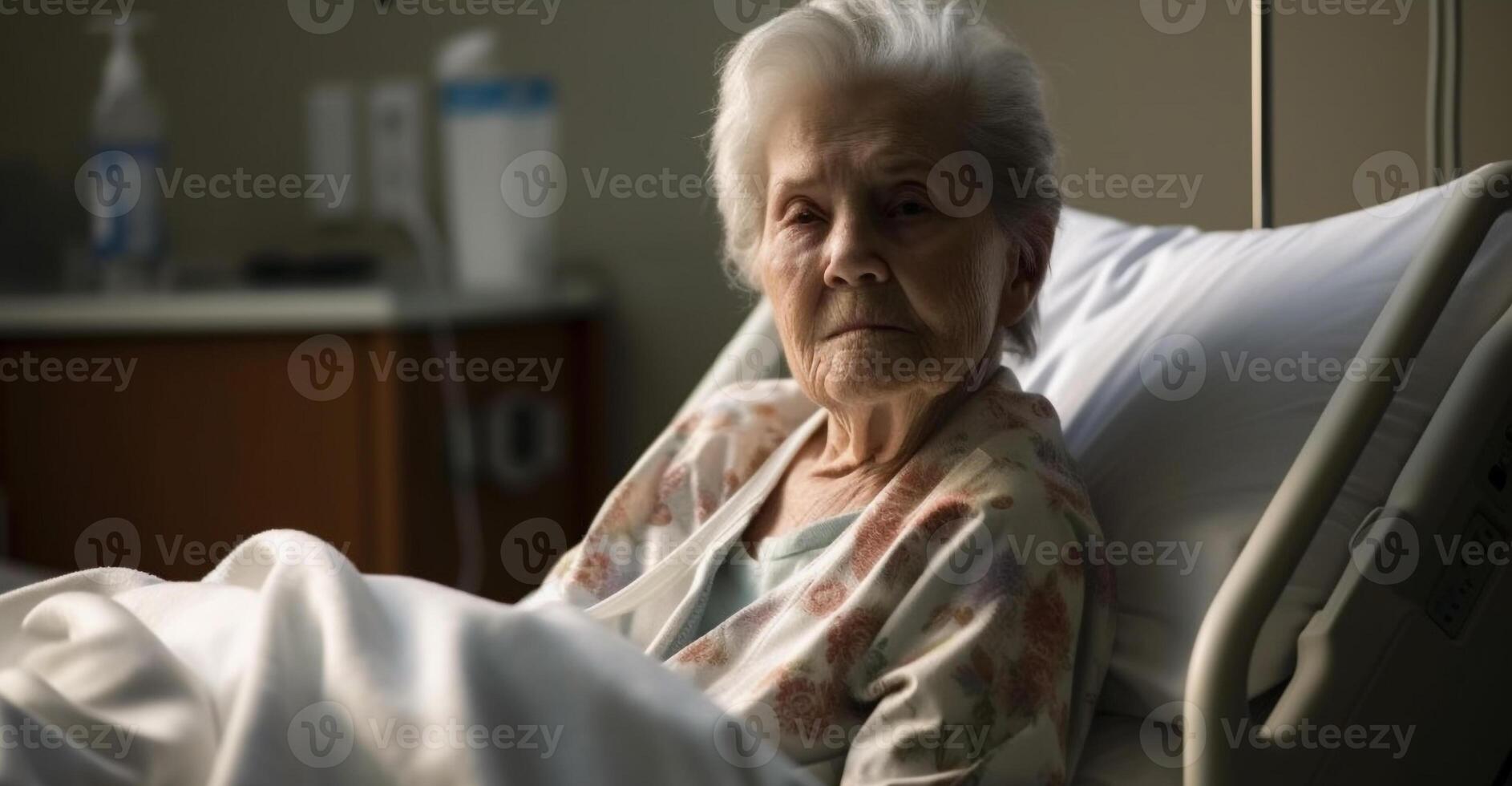 Sadness consumes one woman in nursing home generated by AI photo