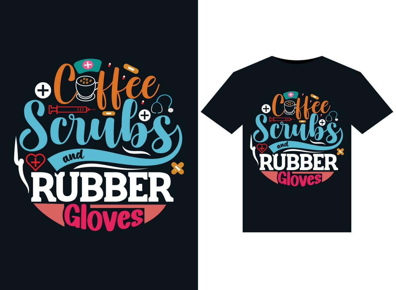 Coffee Scrubs and Rubber Gloves illustrations for print-ready T-Shirts design vector