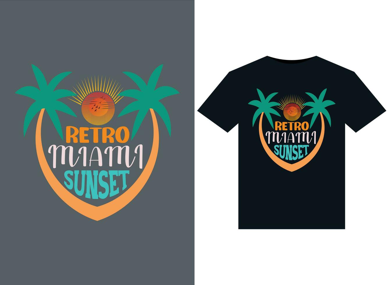 Retro Miami Sunset illustrations for print-ready T-Shirts design vector