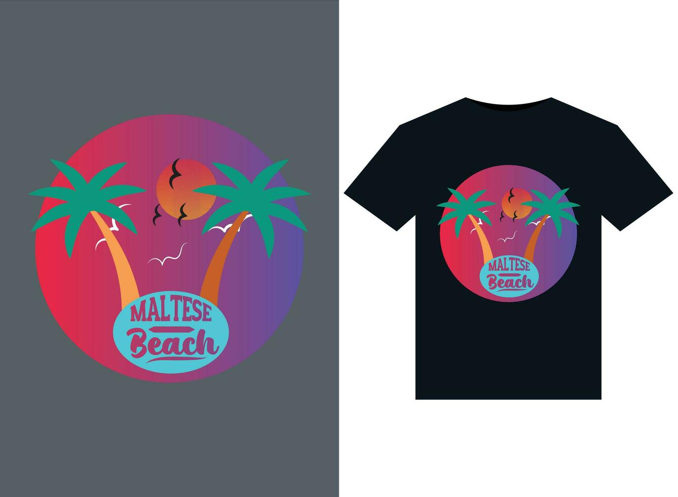 Maltese Beach illustrations for print-ready T-Shirts design. vector