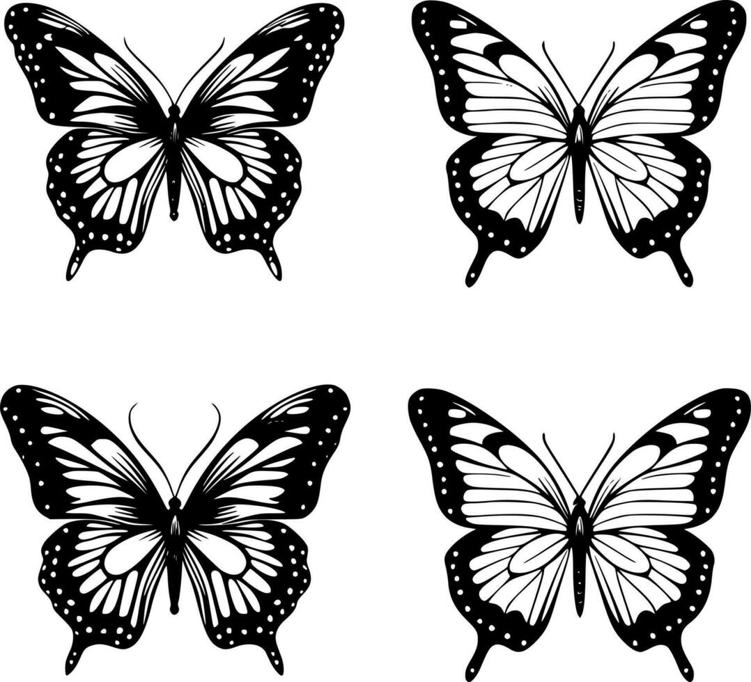 Butterflies, Black and White Vector illustration