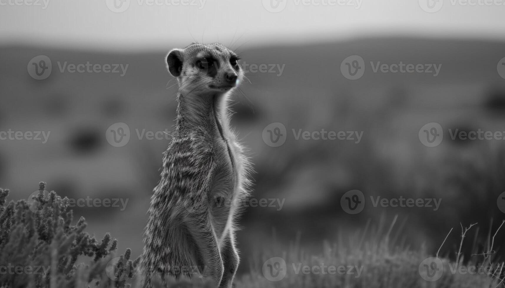 Meerkat watching, alert in Africa wilderness area generated by AI photo