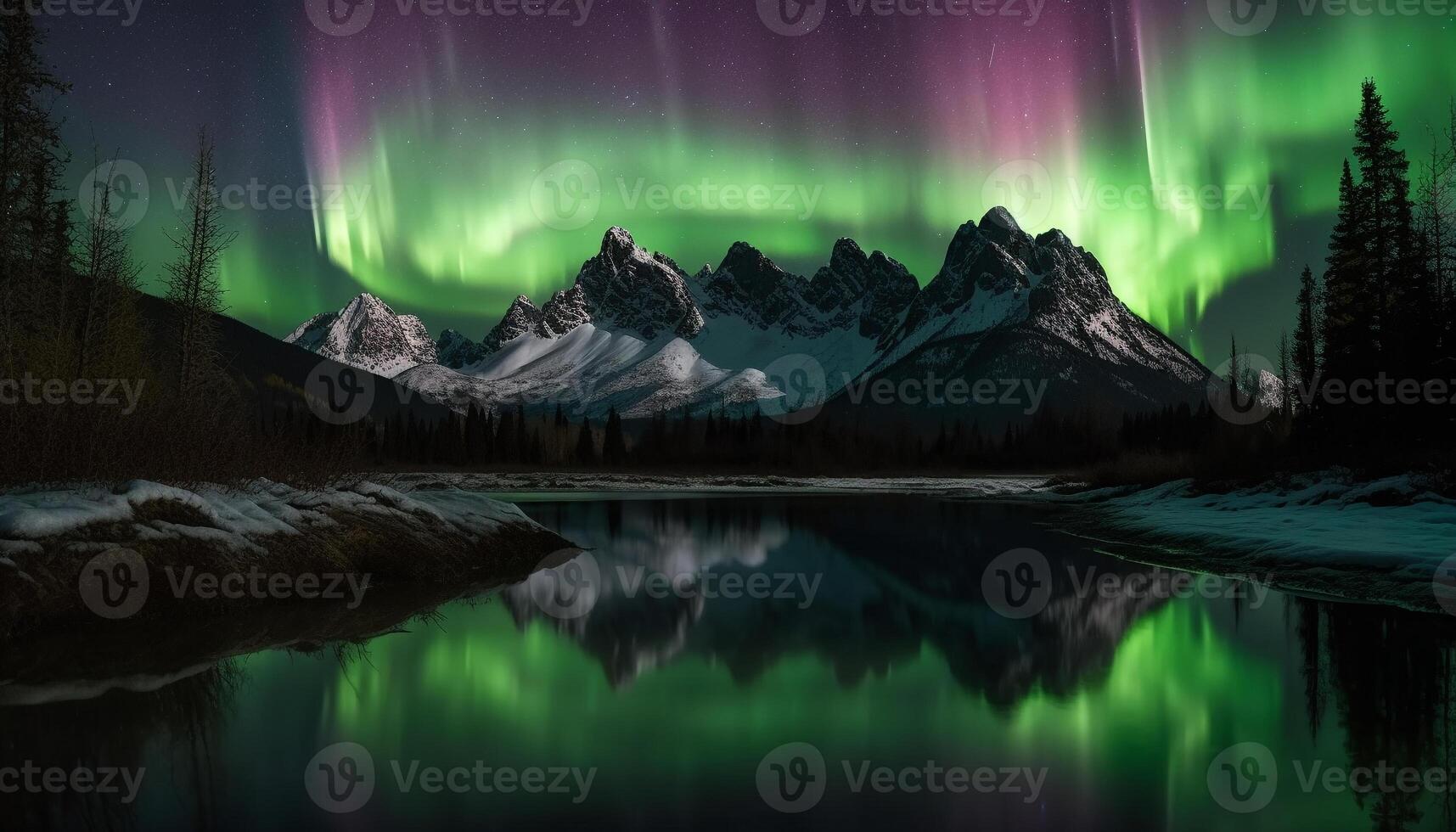 Majestic mountain range illuminated by starry night generated by AI photo