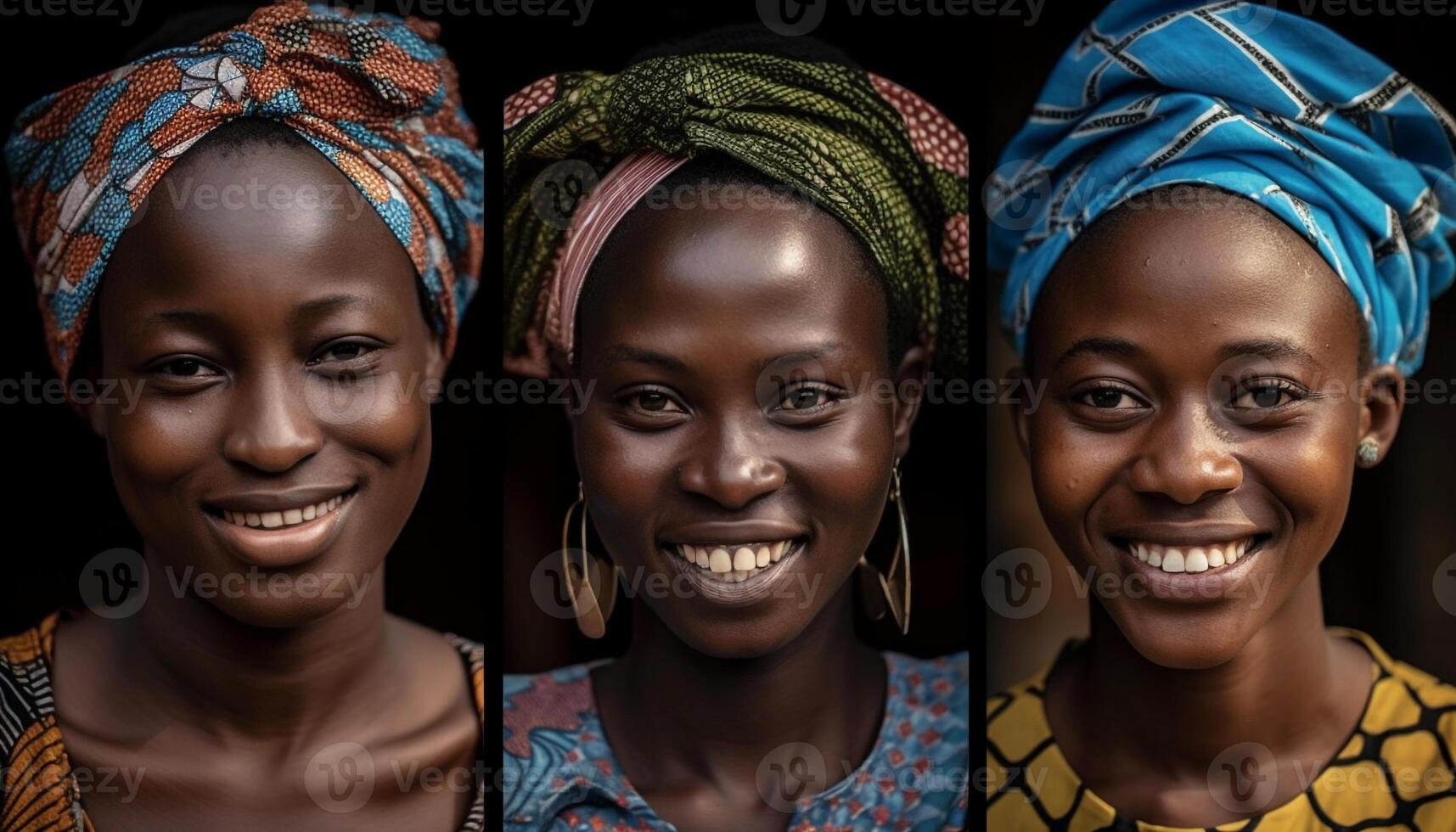 Smiling African women, beautiful portrait of togetherness generated by AI photo