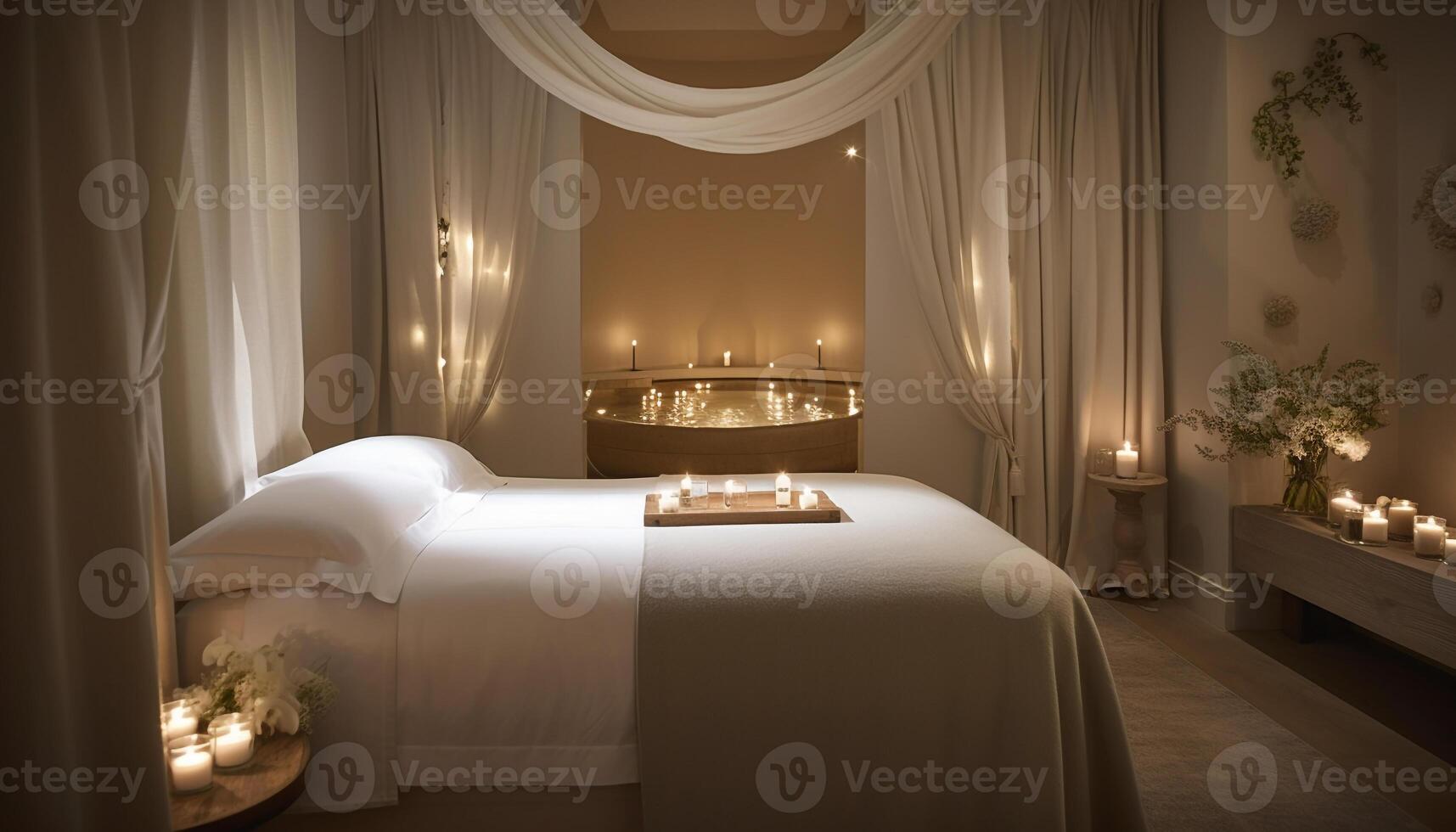 Luxury hotel room comfort, elegance, relaxation, romance generated by AI photo