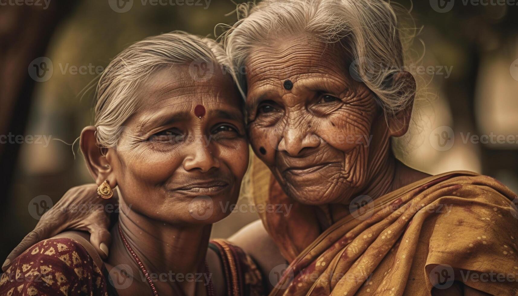 Hindu family smiling outdoors in traditional clothing generated by AI photo