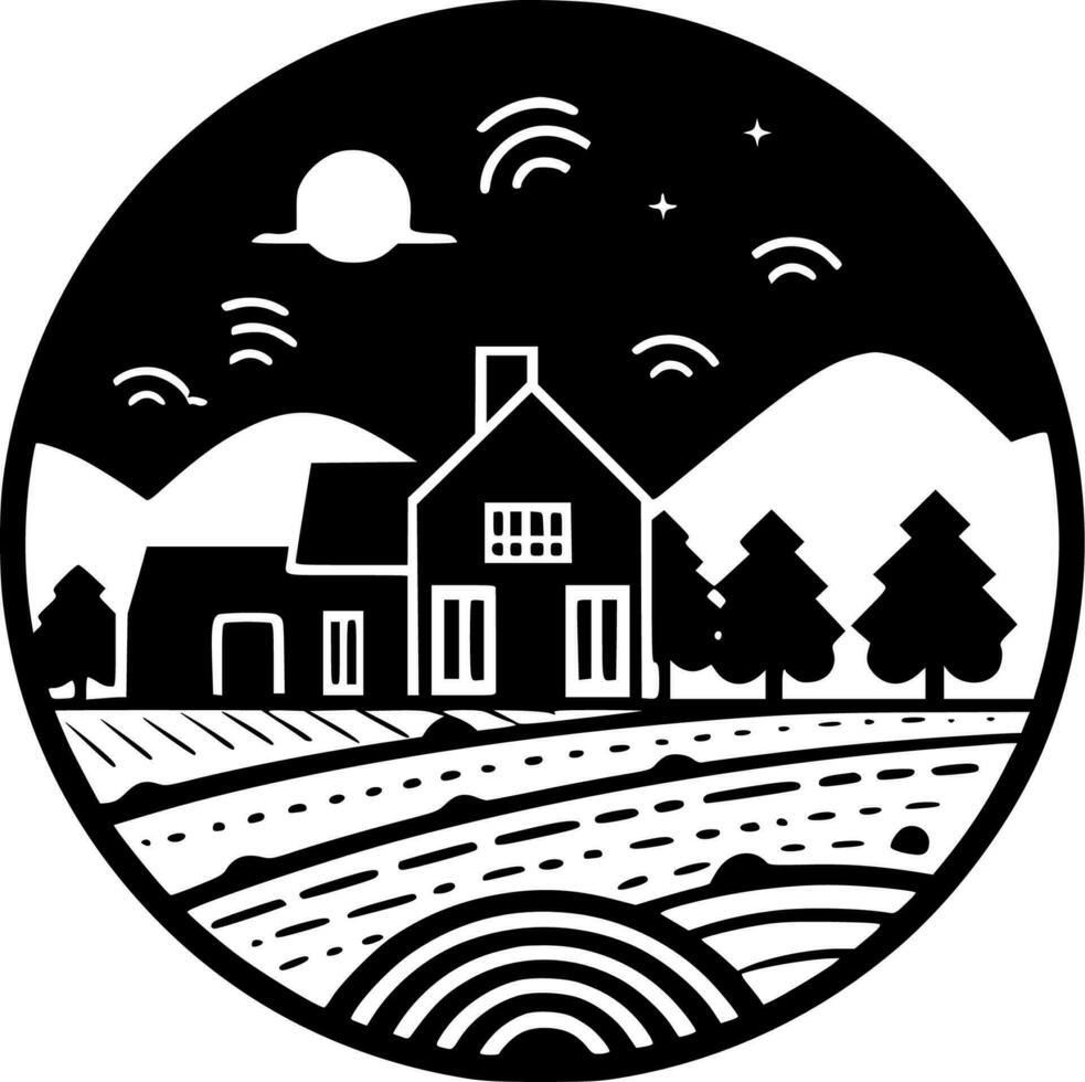 Farm, Black and White Vector illustration