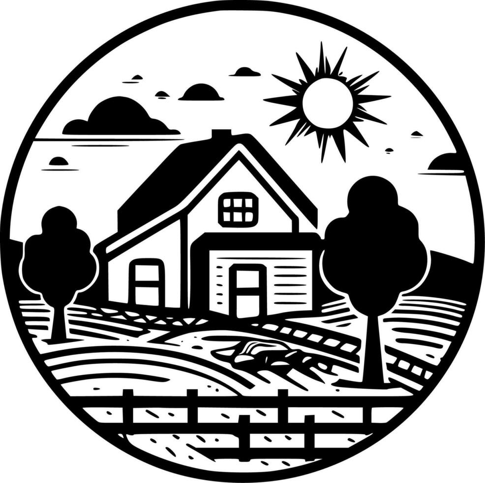 granja - negro y blanco aislado icono - vector ilustración