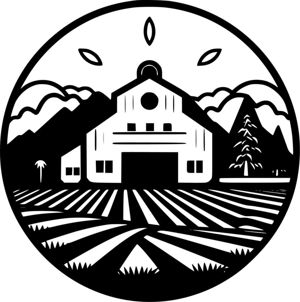Farm, Black and White Vector illustration