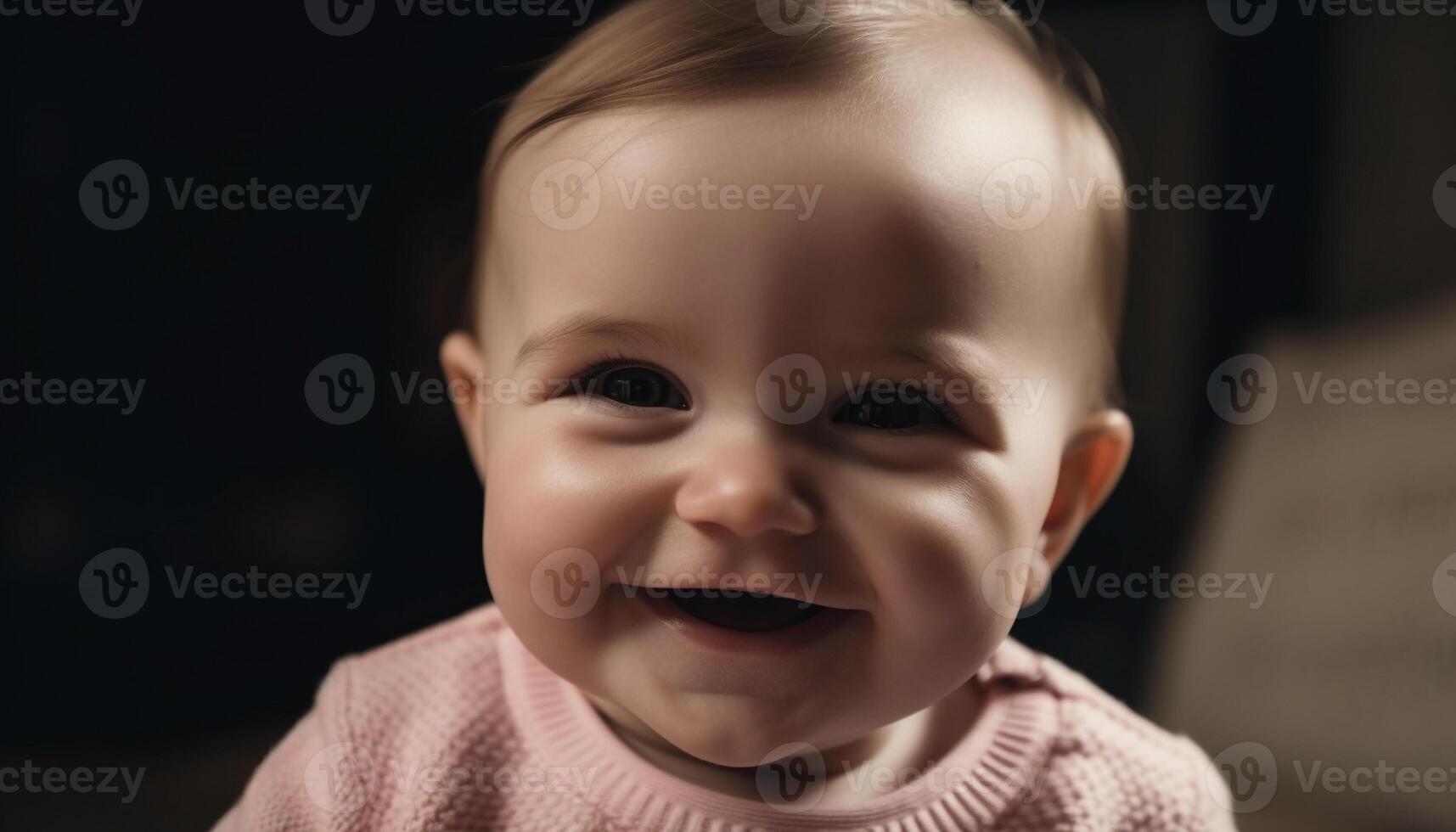 Smiling toddler brings joy and innocence indoors generated by AI photo