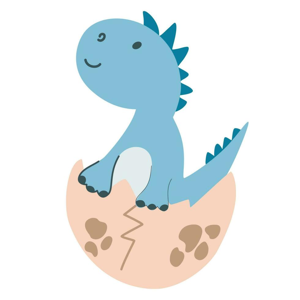 Cartoon Little Dragon. Baby cute Dinosaur hatched from an egg. Vector children illustration perfect for print, patterns and children room.